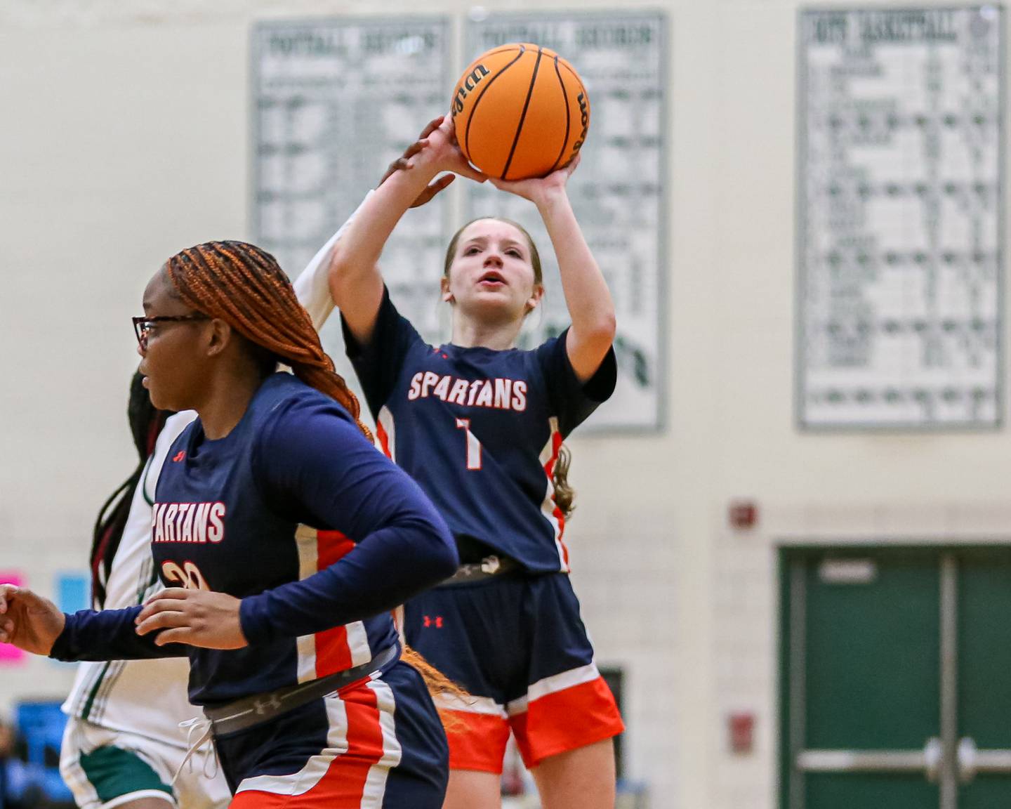 Romeoville's Kacey Foust (1) is fouled on a shot attempt during their basketball game between Romeovile at Plainfield Central, Thursday Dec 5, 2024  in Plainfield.