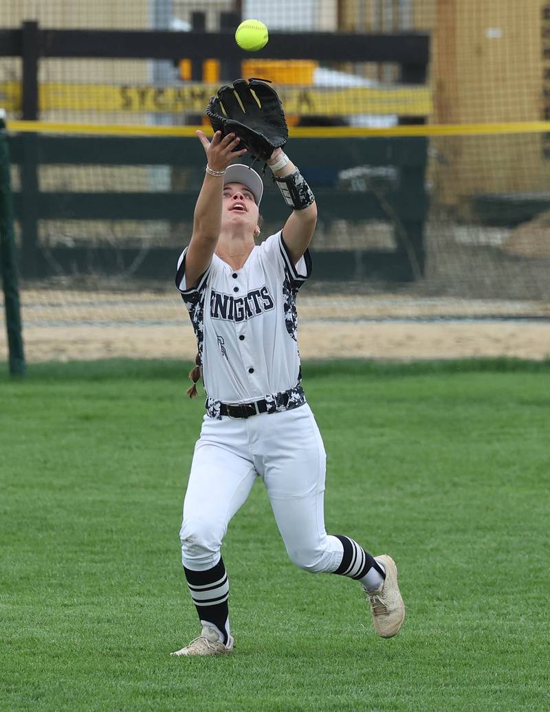 Kaneland's Gianna Cellini makes a catch in the outfield Tuesday, April 22, 2025, during their game at Sycamore High School.