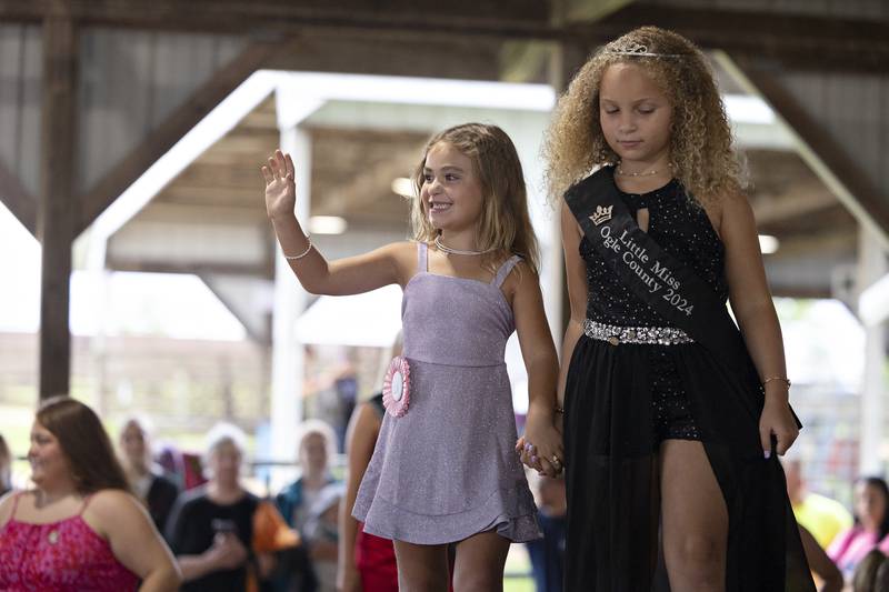 Penny Durham, 6, competes in the Little Miss Ogle County pageant, Thursday, July 30, 2025, at the Ogle County Fairgrounds.
