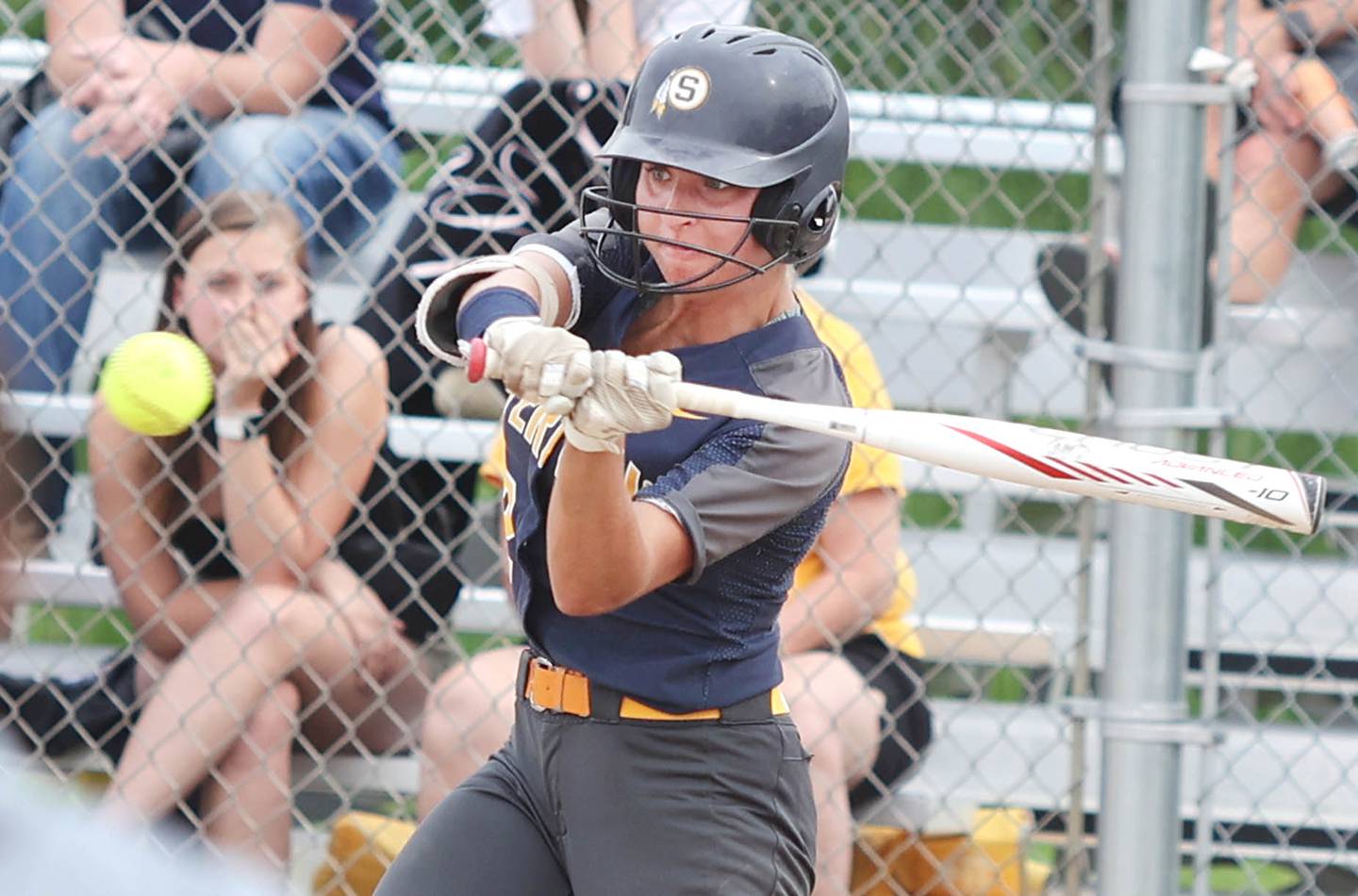 Sterling's Elizabeth Palumbo makes contact Tuesday, May 31, 2022, during their Class 3A Sectional semifinal game against Kaneland at Sycamore High School.