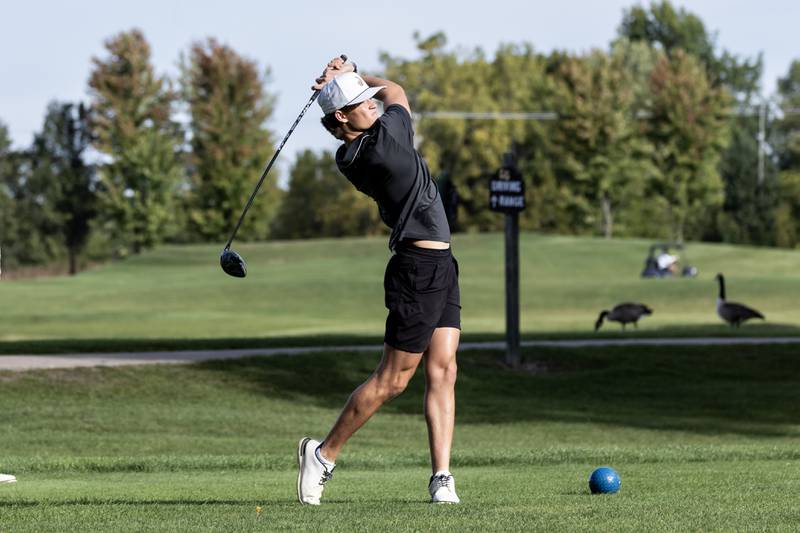 Lincoln-Way West’s Drake Been competes in the IHSA Boys’ Class 3A Regional at Green Garden in Frankfort on Oct. 1, 2025.