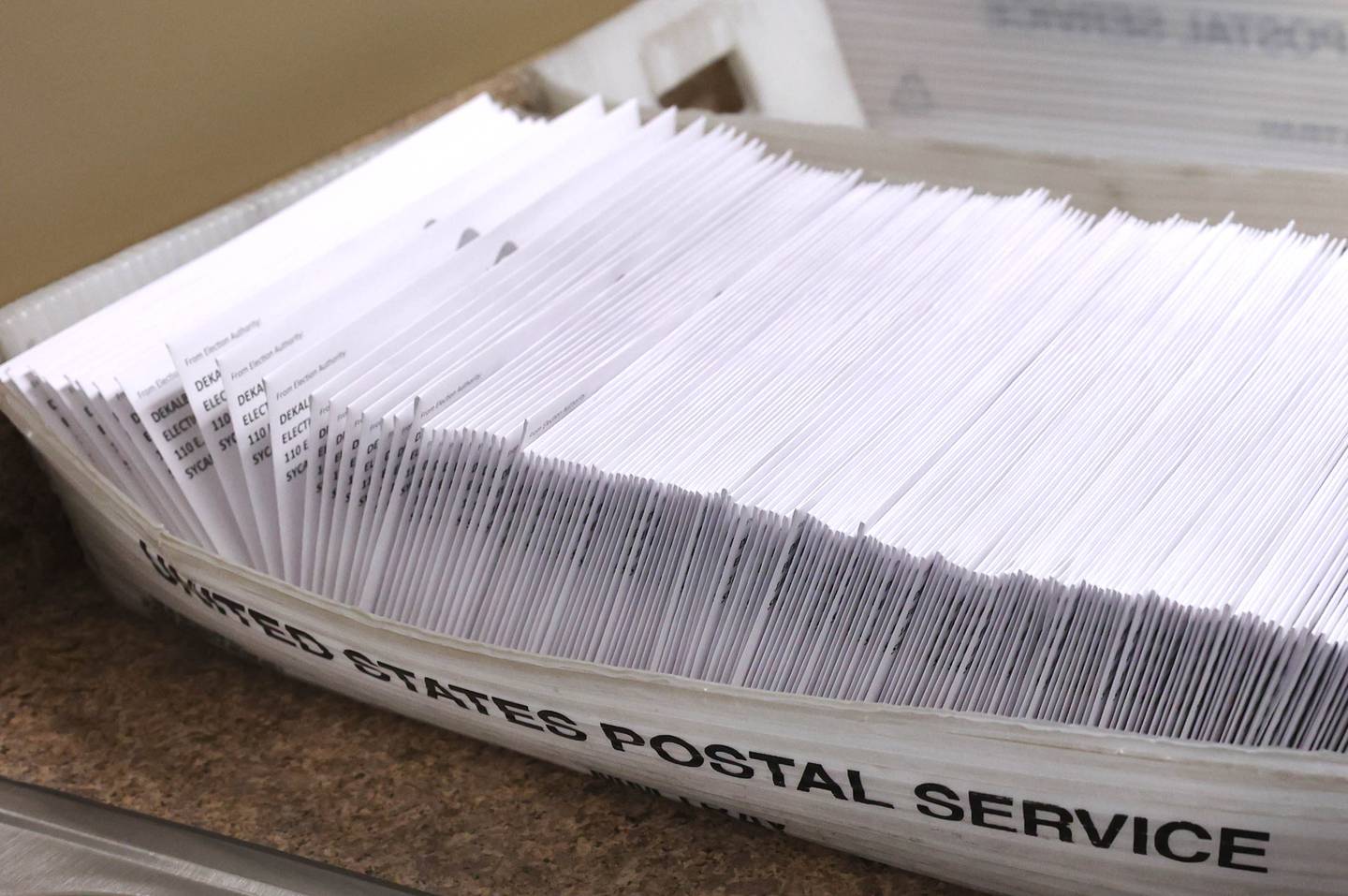 Vote-by-mail ballots are ready to send Wednesday, Feb. 22, 2023, in the DeKalb County Administration Building in Sycamore. Ballots will be sent out Thursday, Feb. 23.