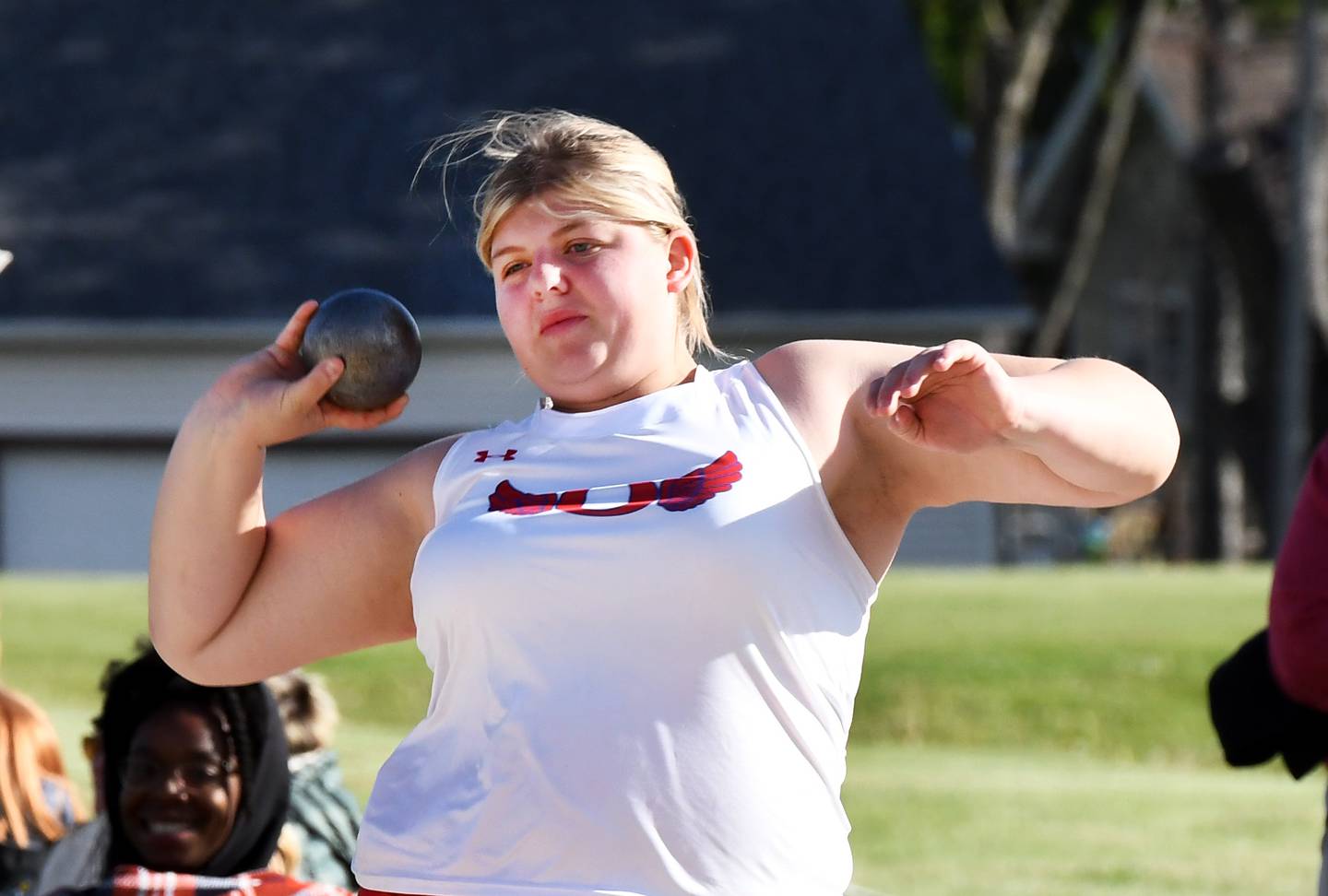 Oregon's Noelle Girton finished second in the shot put at the 1A Winnebago Sectional on Wednesday, May 13, 2026. She will compete next week at the state meet.