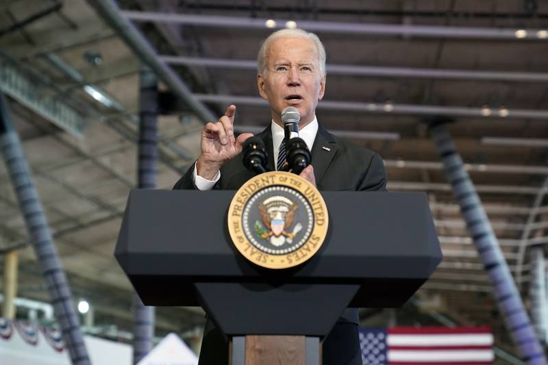 President Joe Biden delivers remarks on the Bipartisan Infrastructure Law at Boston Logan International Airport, Monday, Sept. 12, 2022, in Boston. (AP Photo/Evan Vucci)