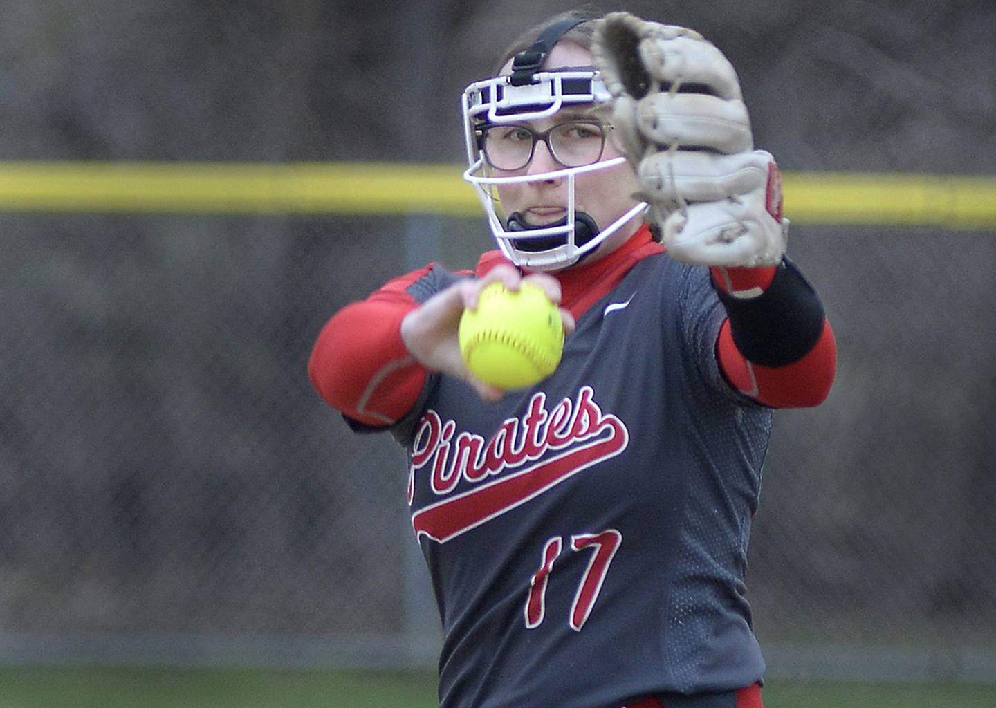 Ottawa pitcher McKenzie Oslanzi readies to fire a pitch to a Plano batter during Monday's Interstate Eight Conference game at King Field.