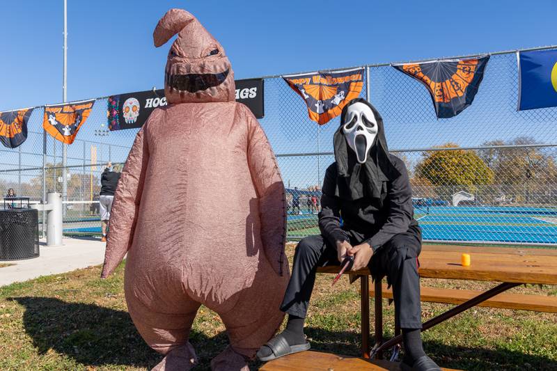Kids in Halloween Costumes pose for picture at the annual trick or treat at Washington park on Saturday, October 26, 2024 in Peru.