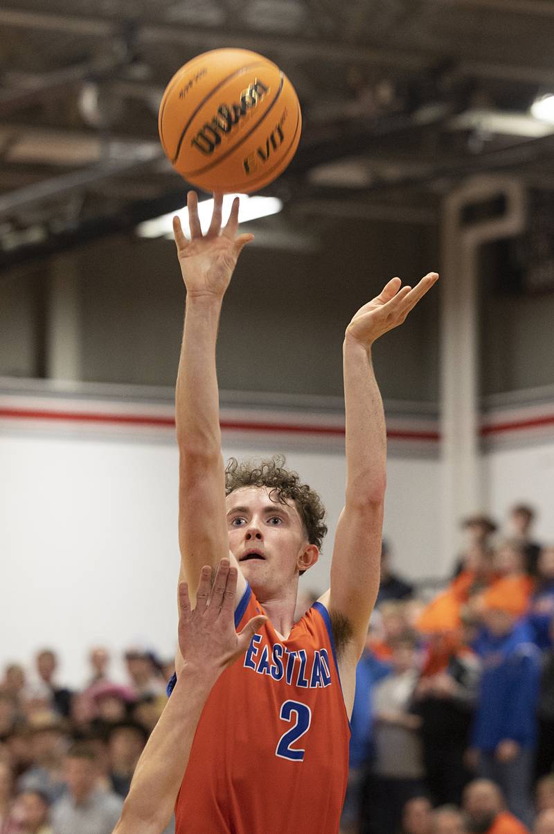 Eastland’s Wyatt Carroll puts up a shot against Dakota Wednesday, March 4, 2026, in the Orion 1A sectional semifinal.