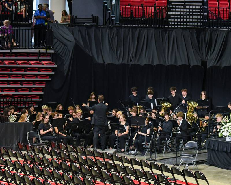 St. Charles North musicians perform before the start of the graduation ceremony on Monday May 18, 2026, held at the NIU Convocation Center in DeKalb.