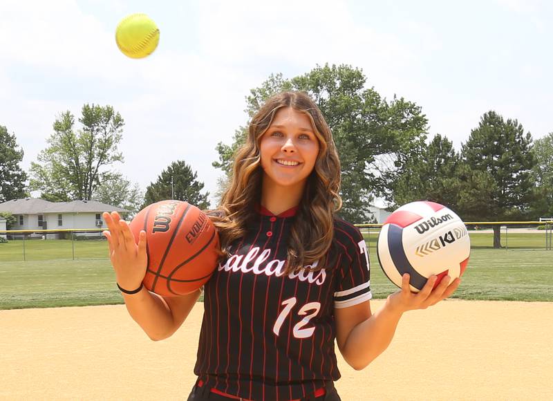 Kaitlin Anderson poses for a photo on Monday, June 9, 2025 on the softball field at Henry-Senachwine High School. Anderson is the 2024- 2025 NewsTribune female athlete of the year.