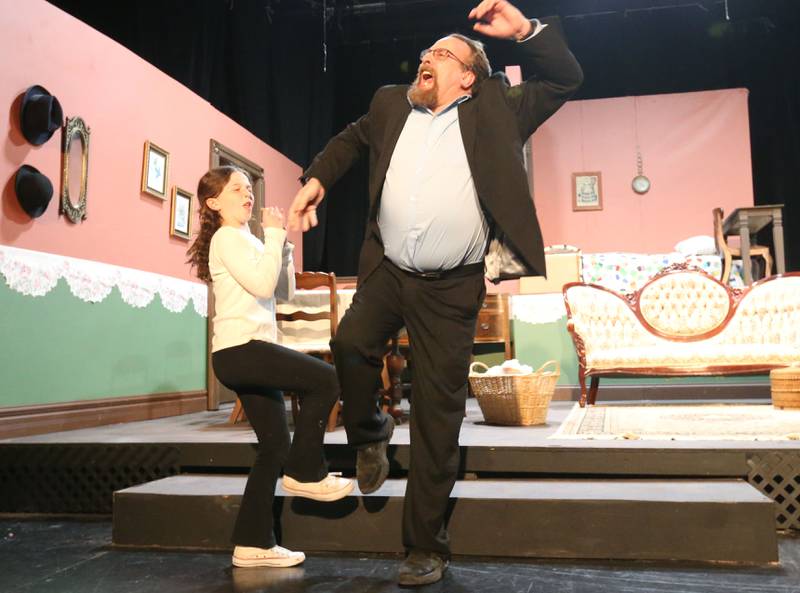 Helen Keller, played by Piper Mitchell and Captain Keller, played by Gary Talsky rehearse a scene during "The Miracle Worker" on Thursday, March 21, 2025 at Stage 212 in La Salle.