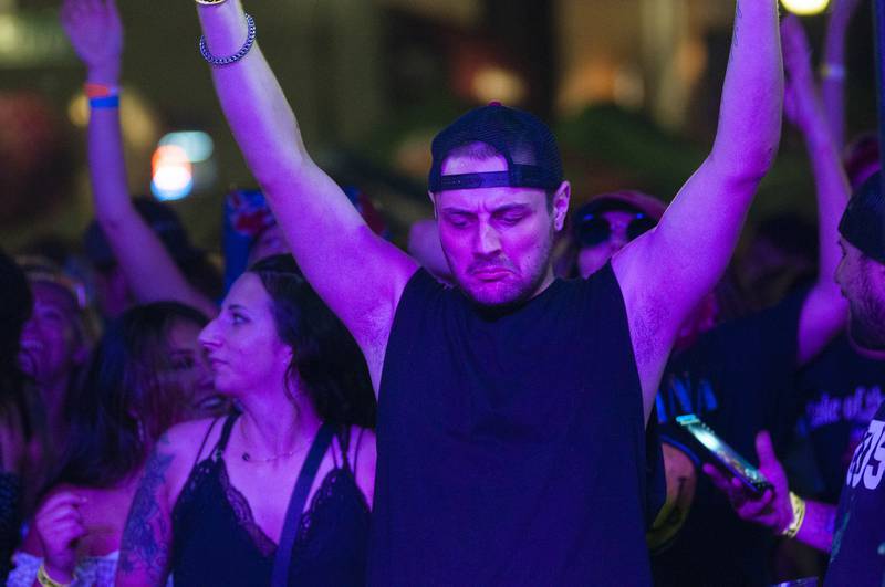 Fans of “Class Field Trip” dance and sing along Saturday, July 2, 2022 to the local band’s first ever show at Petunia Fest.