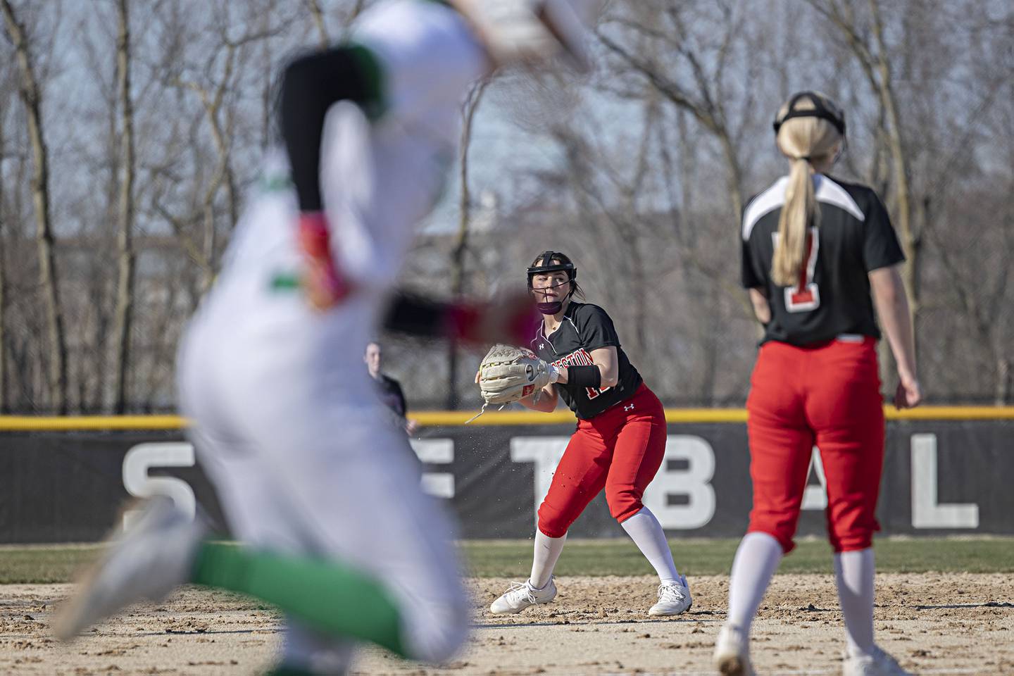 Forreston’s Bailey Sterling makes a play at shortstop against Rock Falls Thursday, March 28, 2024 at Rock Falls High School.