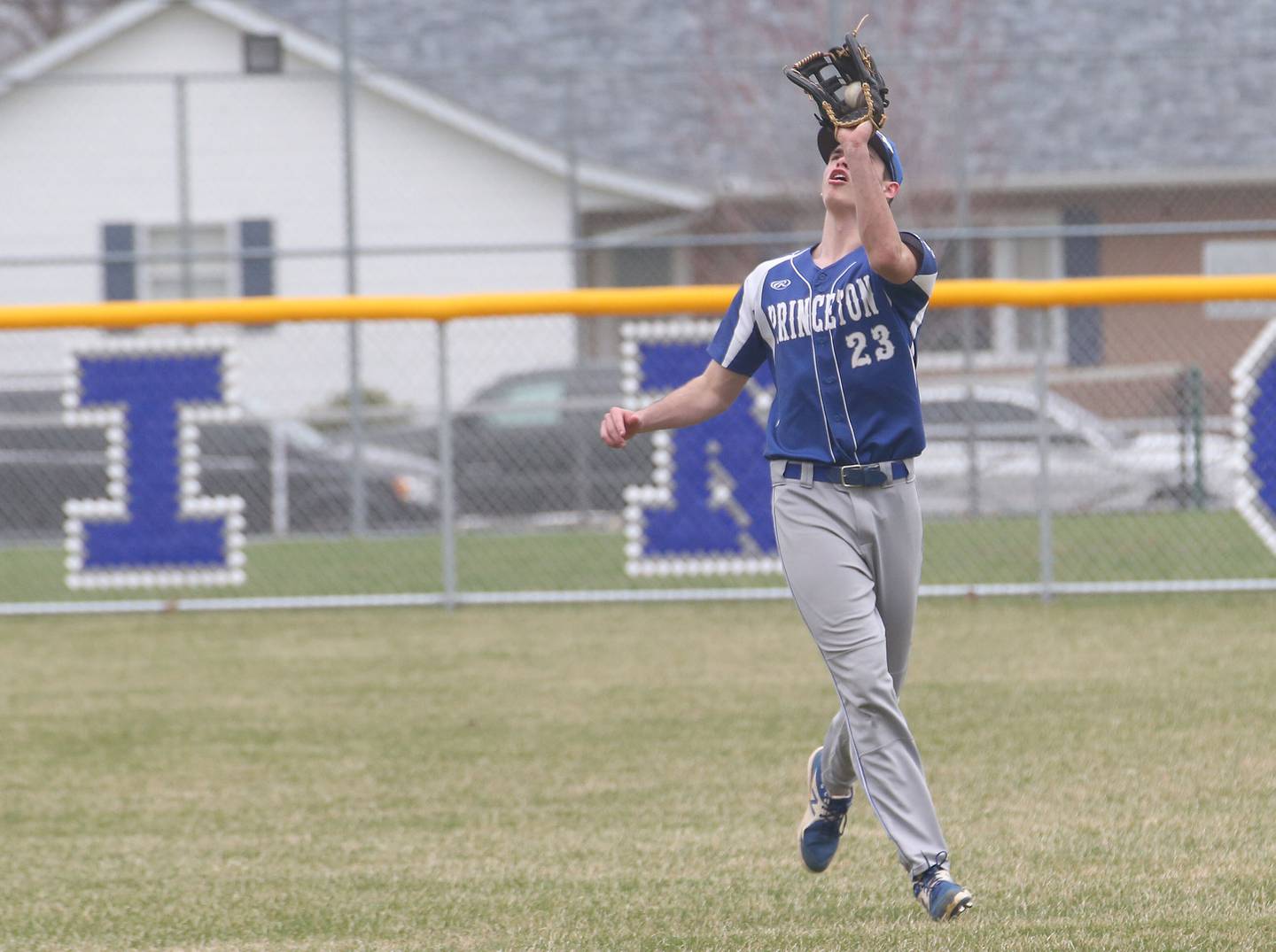 Princeton's Noah LaPorte makes a catch on the run in center field against L-P on Saturday, March 29, 2025 at Princeton High School.