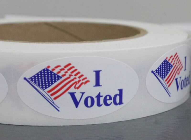 I voted stickers lay on a voting machine at the Utica Village Hall during the Primary Election on Tuesday, June 28, 2022 in Utica.