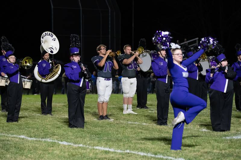Wilmington's marching band performs a at halftime during the Wildcats' 49-7 victory over Tri-Valley in the quarterfinal game on Saturday, Nov. 15, 2025.
