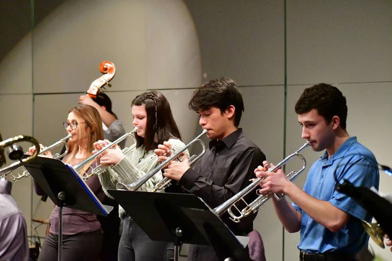 Illinois Valley Community College jazz trumpet players from a recent concert are (left to right) Laurie Smudzinski, Grace Eutitus, Sebastian Serratos and Ryan Morgan.