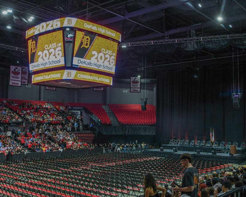DeKalb High School’s band performs before the commencement ceremony on Saturday, May 23, 2026, at the Convocation Center in DeKalb.