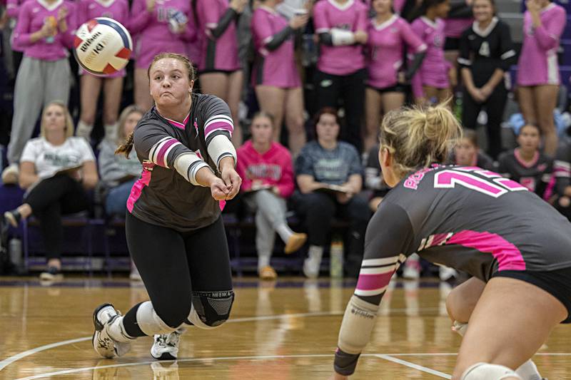 Rock Falls’ Denali Stonitsch eye the ball against Dixon Thursday, Oct. 12, 2023 at Dixon High School.