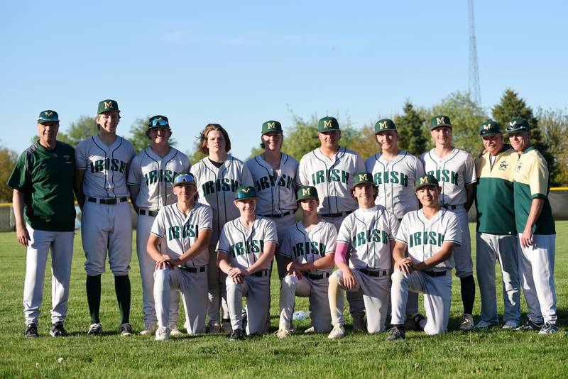 The Bishop McNamara baseball team poses after winning its first All-City championship in 10 years with a 13-0 win at Kankakee Friday, May 9, 2025.