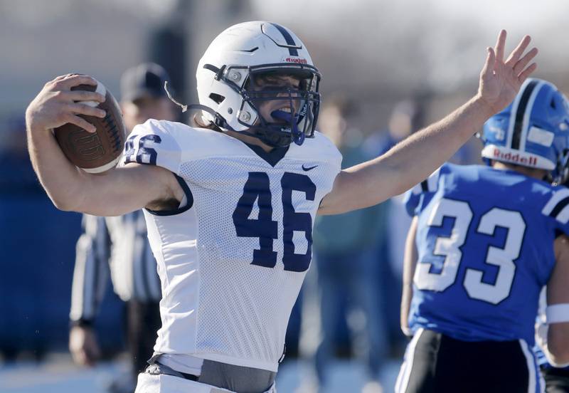 Cary-Grove's Logan Abrams celebrates a touchdown during a IHSA Class 6A semifinal playoff football game on Saturday, Nov. 18, 2023, at Lake Zurich High School.