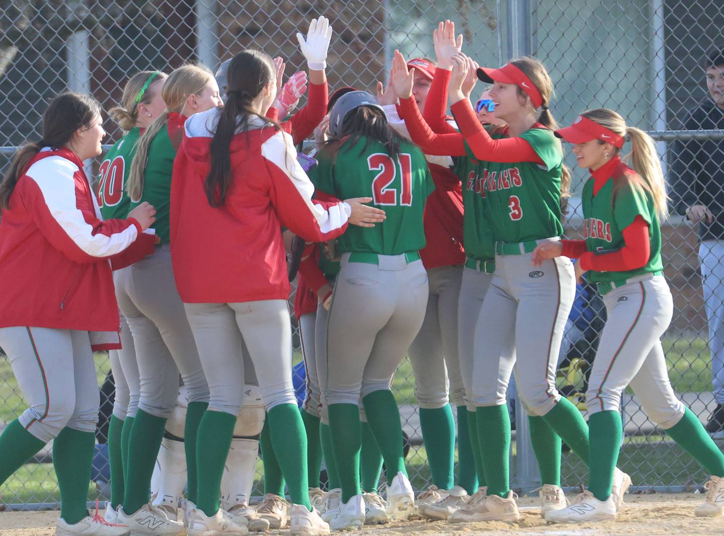 L-P's Anna Riva is met a home plate by her teammates after hitting a home run against Princeton on Tuesday, March 24, 2026 at Little Sibera Field in Princeton.