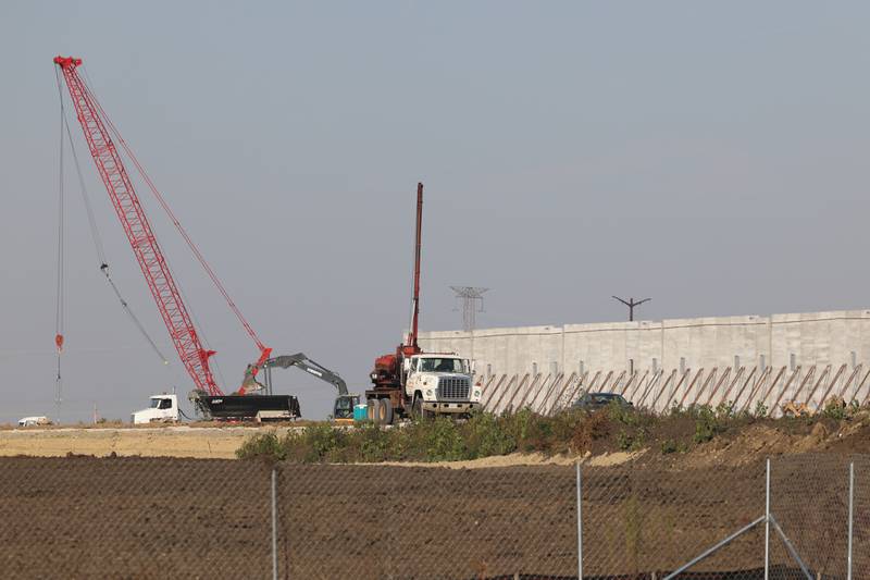 A building wall is constructed at the site of the new NorthPoint Compass Business Park along Route 53.