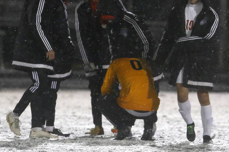 Timothy Christian's Peter Buikema reacts to loosing to Crystal Lake South in the IHSA Class 2A Grayslake Central Supersectional soccer match on Tuesday, Oct. 31, 2023, at Grayslake Central High School.