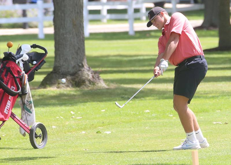 Ottawa's Logan Cottingham, hits toward the one hole during the Streator Bulldog Invitational on Monday, Aug. 25, 2025 at Eastwood Golf Course in Streator.