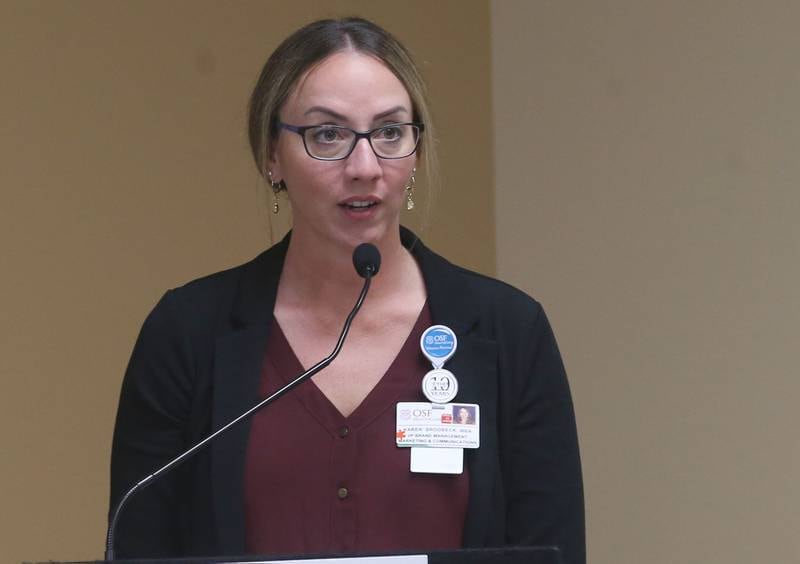 Karen Prodbeck, vice-president of brand management marketing and communications, speaks during a blessing event of the new OSF Resilient Healing care program that will represent hope, healing and a renewed commitment to the recovery of sexual assault survivors in the I‑80 Region on Friday, May 30, 2025 at OSF HealthCare Saint Paul Medical Center in Mendota. 
OSF Resilient Healing care is offered at two locations: Ottawa and Mendota. These strategically chosen sites ensure that survivors throughout the region can get the care they need in a supportive, safe and accessible setting.