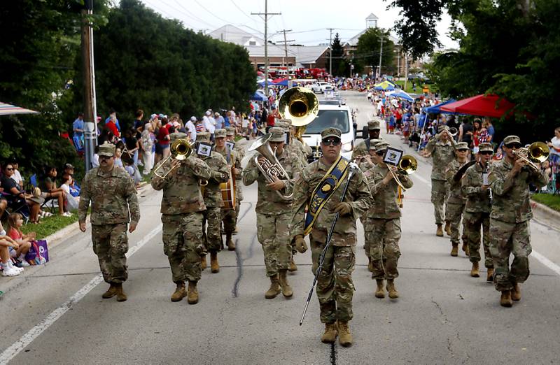 Members of the Illinois Army National Guard’s 144th Army Band perform Sunday, July 7, 2024, during Crystal Lake’s annual Independence Day Parade on Dole Avenue in Crystal Lake. This year’s parade feature close to 100 units.