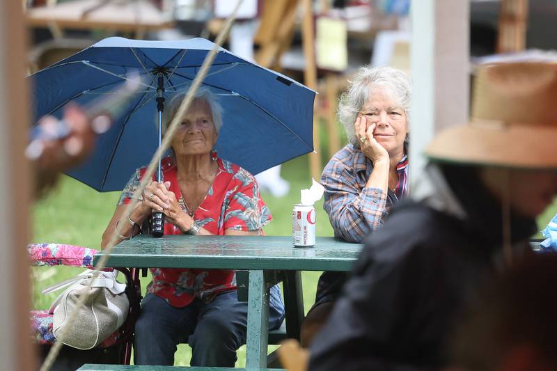 Betty Van-Duyne, left, of Wilmington, enjoys the music with her daughter Debbie Choo, who is visiting from Hawaii, at the Gebhard Woods Dulcimer & Traditional Music Festival on Saturday June 8, 2024 in Morris.