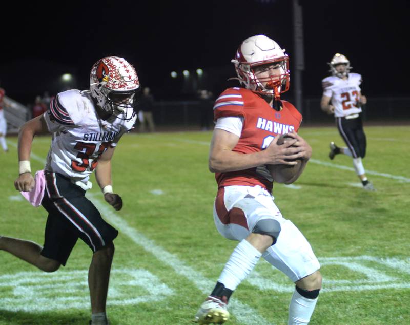 Oregon's Cooper Johnson (2) intercepts a pass in the fourth quarter against Stillman Valley on Friday, Oct. 4, 2024 at Landers-Loomis Field in Oregon.