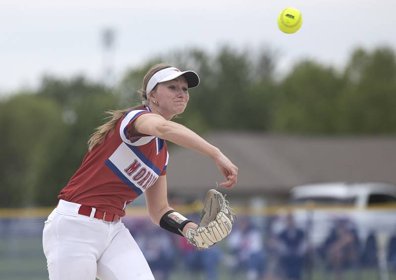 Morrison’s Elle Milnes fires home for an out against Fulton Friday, May 22, 2026, at the Class 1A softball regional at Newman High School.