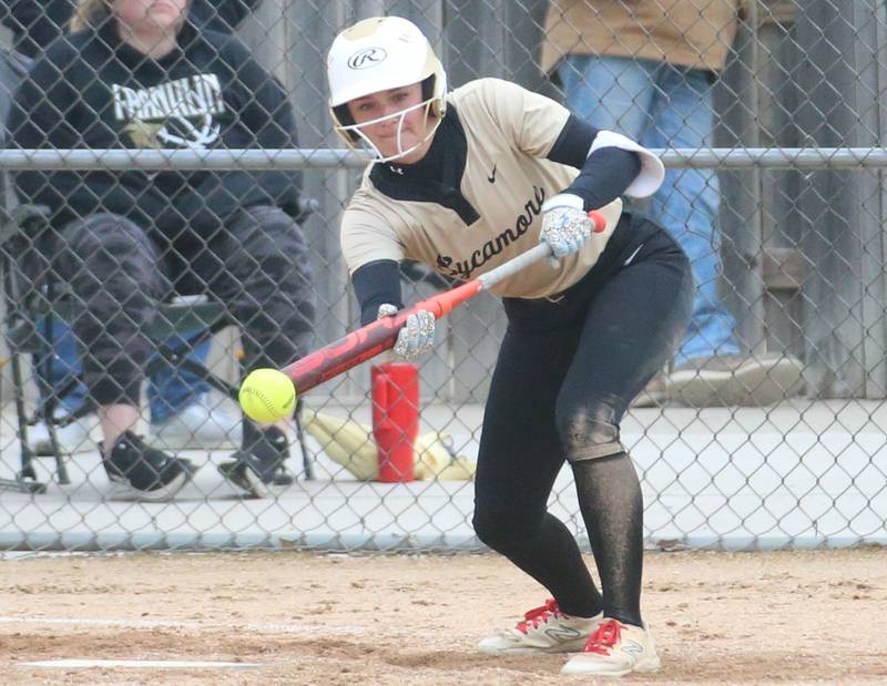 Sycamore's Faith Heil shows a bunt against Ottawa on Tuesday, May 5, 2026 at Peck Park in Ottawa.