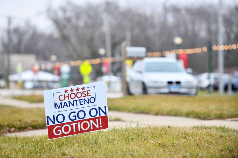 Signs opposing the arrival of the Gotion battery manufacturing plant to Manteno are displayed in yards around the village in January 2024. The opposition is in line with the efforts of a local group, Concerned Citizens of Manteno.