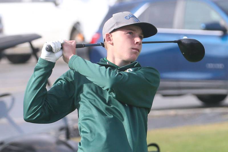 St. Bede's AJ Barto tees off during the Class 1A Regionals on Wednesday, Oct. 1, 2025 at Deer Park Golf Club in Oglesby.