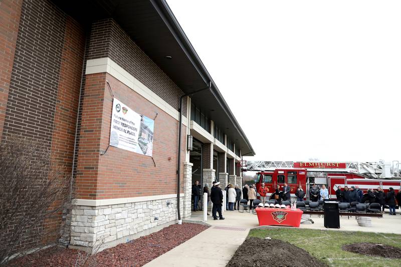 A groundbreaking was held for a first responders memorial plaza at the Elmhurst Fire Department Station 2.