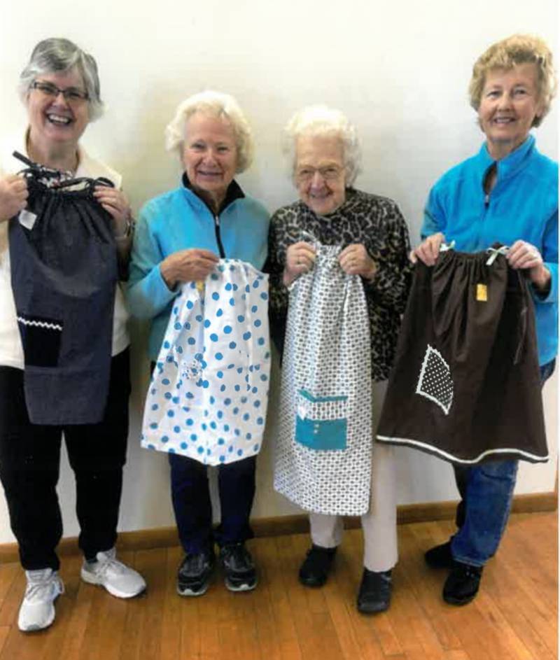 Pictured from L-R: Debbie Ward, Marilyn Weeks, LaVerne Klein, and Marilyn Blaine. Photographer Kathy McLaughlin is also a member of sewing group. Absent from the photo were Karen Henkel and Nancy Mathieu.