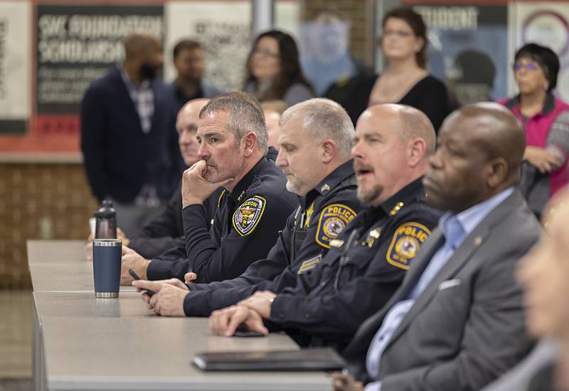 Dixon Police Chief Steven Howell (left) attends Sauk Valley College’s police academy open house. The academy will have its first class in January.