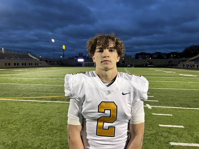 Sterling's Cale Ledergerber returned two interceptions for touchdowns and led the team in rushing in the Warriors' 50-0 win over Payton in the first round of the Class 5A playoffs on Saturday in Chicago.