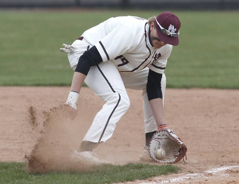 Prairie Ridge's Jack Tobin fields the ball during a Fox Valley Conference baseball game Friday, April 29, 2022, between Prairie Ridge and Jacobs at Prairie Ridge High School.