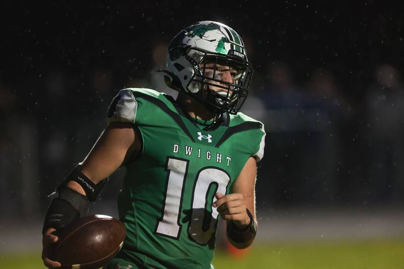 Dwight's Evan Cox scores another touchdown during Dwight's 43-14 victory over Clifton Central in second round playoffs on Saturday, Nov. 8, 2025.