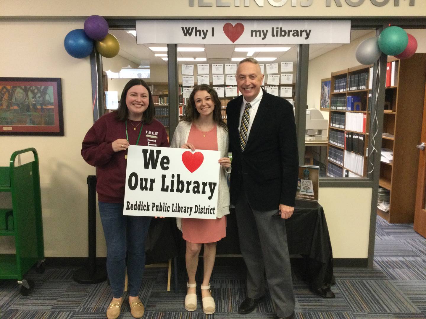 Ottawa Chamber executive director Jay McCracken (right) visits Reddick Library on Monday, April 7, 2025.