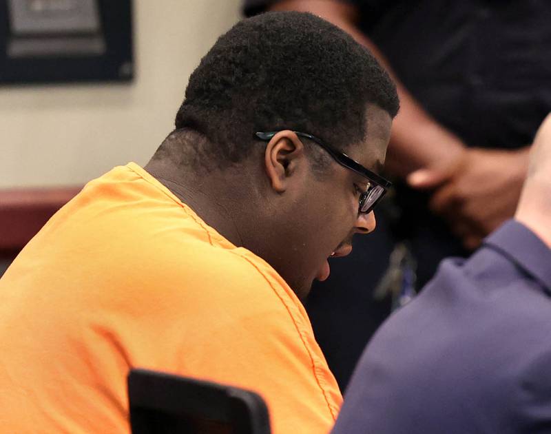 Timothy Doll, who pleaded guilty to murdering DeKalb High School freshman Gracie Sasso-Cleveland in 2023, makes an allocution statement Thursday, Aug. 14, 2025, during his sentencing hearing at the DeKalb County Courthouse in Sycamore. Doll was sentenced to 52 years in prison.