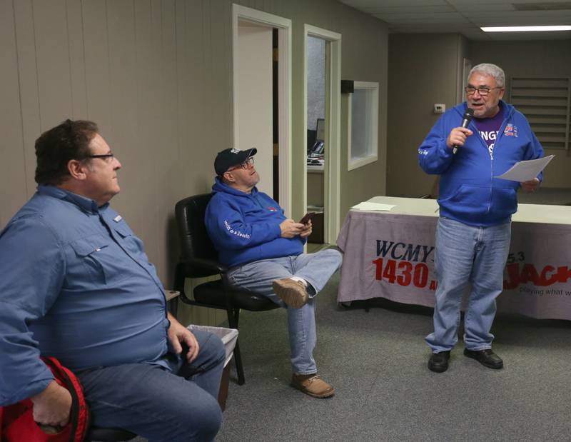 Mark Strehl, Fox 32 Meteorologist, Jonathan Freeburg, and Jay LeSeure during the Freezin' for a Reezin' on Friday, Dec. 1, 2023 in Ottawa. Donations from the event benefited the Ottawa Community Basket.