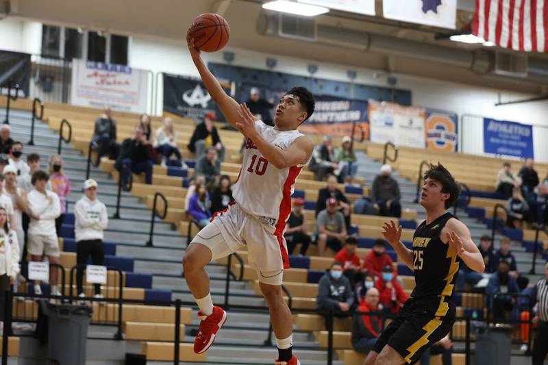 Bolingbrook’s MJ Langit gets the breakaway layup against Andrew in the Class 4A Oswego Sectional semifinal. Wednesday, Mar. 2, 2022, in Oswego.