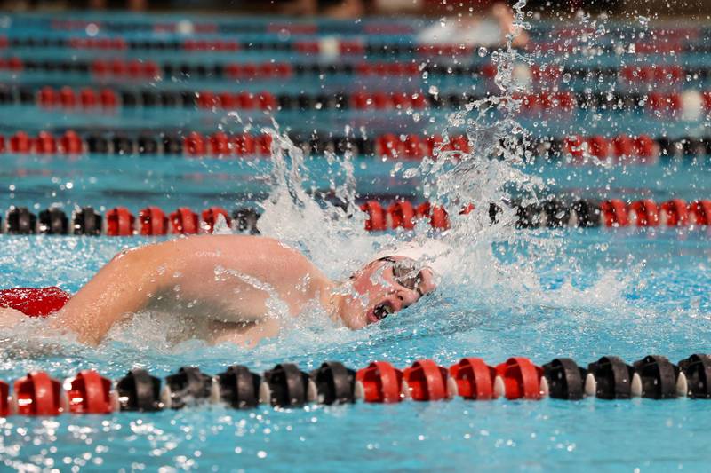 Bradley-Bourbonnais' Edward Bove competes in the 500-yard freestyle race during the All-City meet on Tuesday, Jan. 6, 2026.