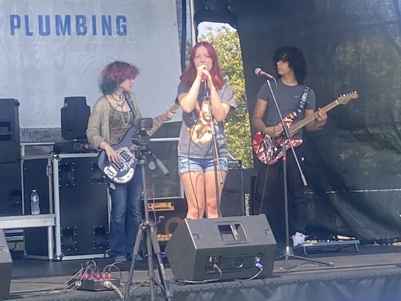 Musicians from the School of Rock in Plainfield play at the Shorewood Crossroads Festival on Saturday, August 2, 2025.