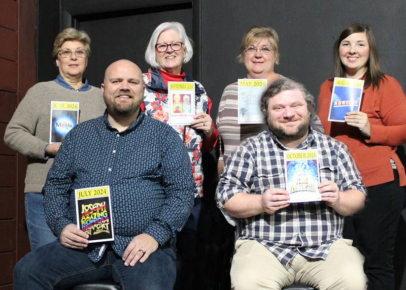 Engle Lane Theater in Streator announced its 2024 lineup. The directors are (from left, back) Darcy Mollo, Ellen Marincic, Kathy Hepner, Samantha Farb (front) Mark Fulkerson and Nik Frig.