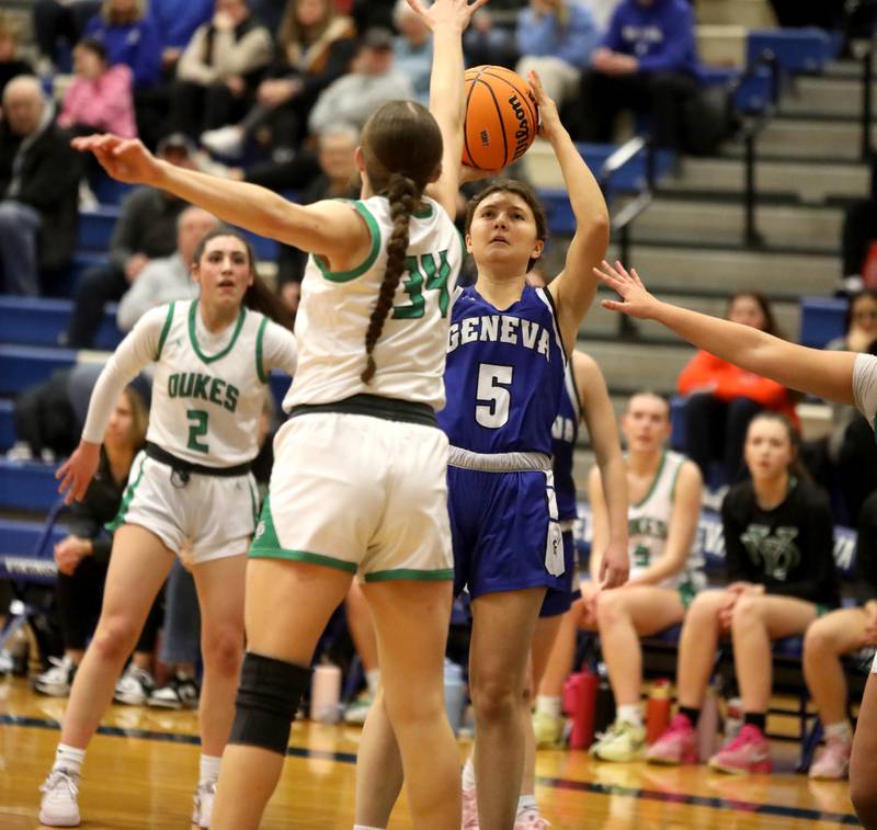 Geneva's Kaitlyn Sprague shoots the ball during a 4A Geneva Regional semifinal game against York on Tuesday, Feb. 18, 2025 in Geneva.